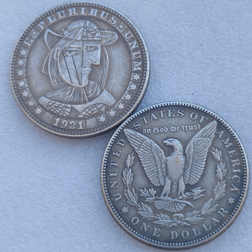 HB(359) US Morgan 1921  Hobo Silver Plated Dollar Copy Coin