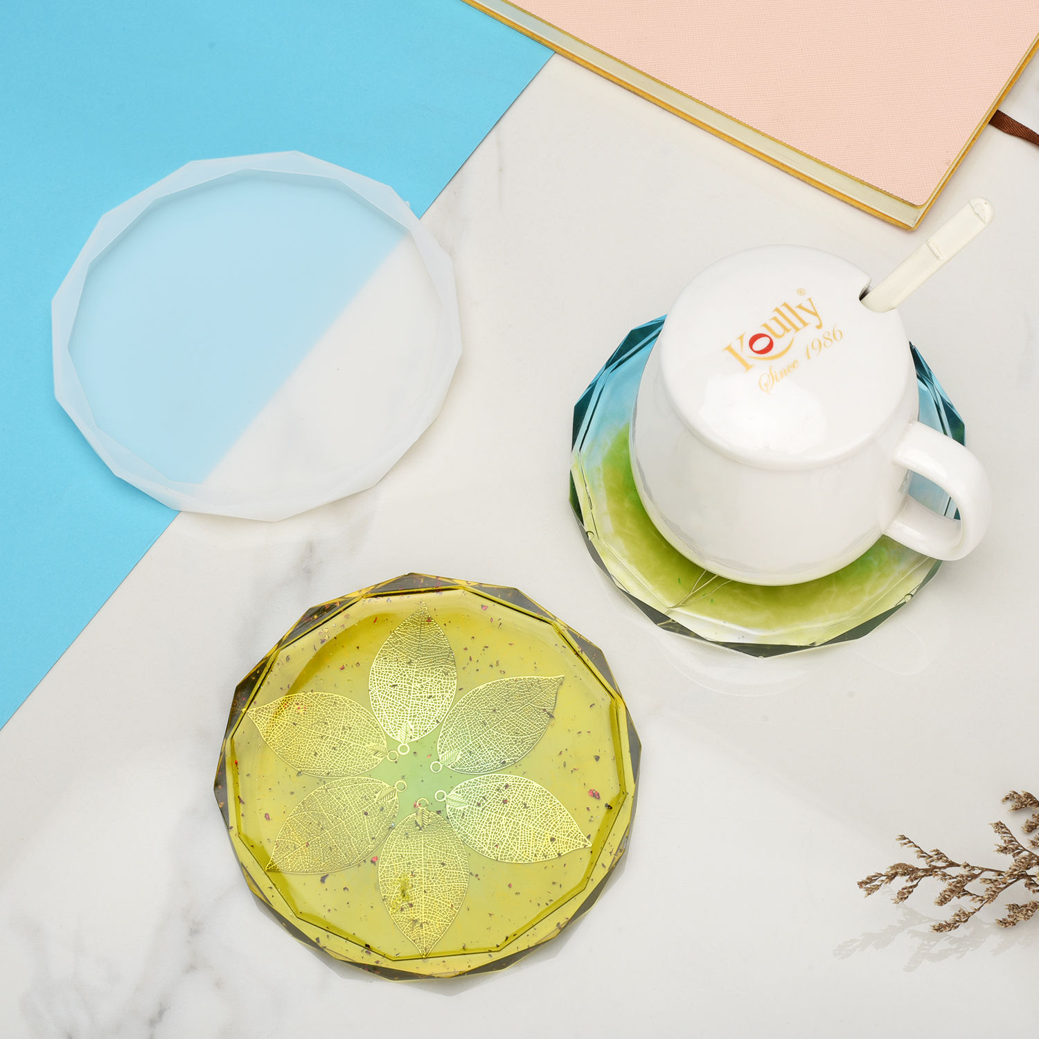 ZeMooon 4 Pack Coaster Molds for Resin Casting, Diamond Edge Round Mold