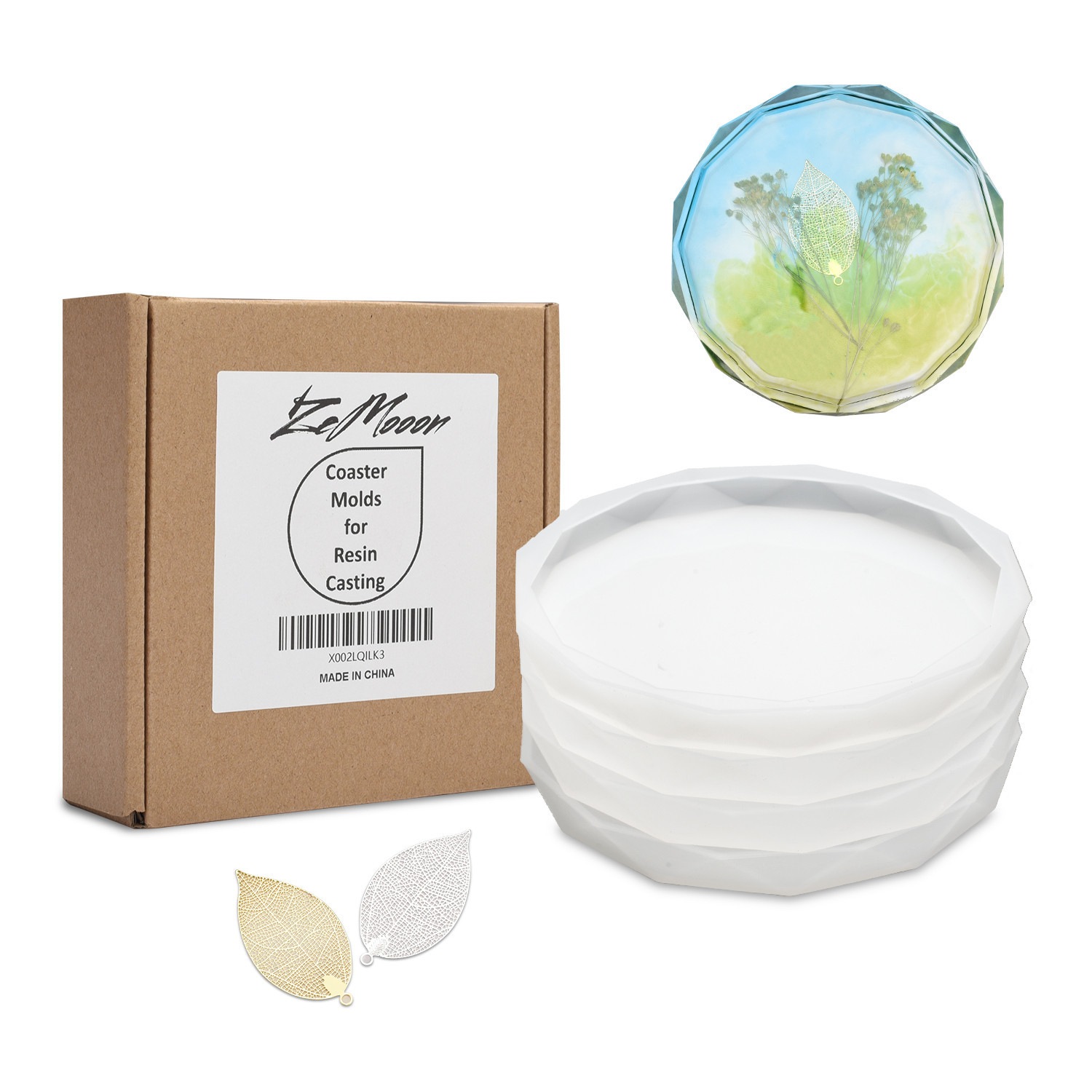 ZeMooon 4 Pack Coaster Molds for Resin Casting, Diamond Edge Round Mold