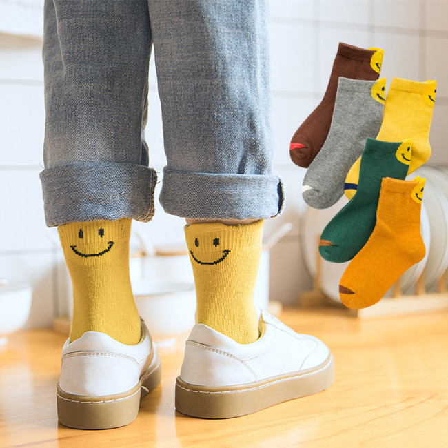 5 Pair/Lot Kids Soft Cotton Socks Boy Girl Baby Cute Cartoon Warm Stripe Smiley Fashion Sport Socks Autumn Winter Children Gift