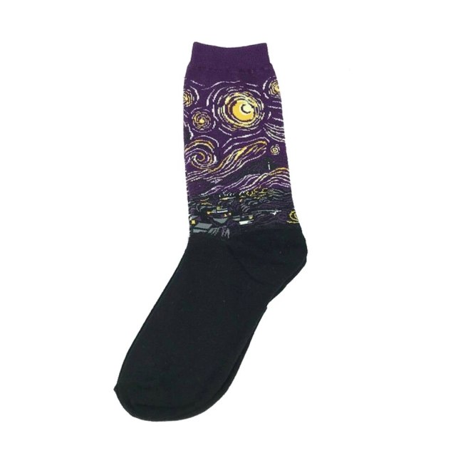 Men Cotton Retro Abstract Oil Painting Art Socks Shout Modern Van Gogh Starry Night Happy Oil Painting Skateboard Sock