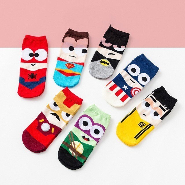 2019 Super hero 1 pair Cartoon children Teenagers short socks boys kids men America Captain adult Boat sock spiderman Cartoon