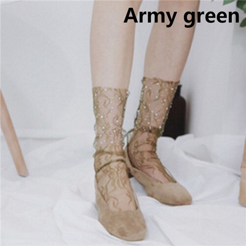 Sale Sexy Retro Lace Floral Mesh Women Girl Socks Elastic  Summer Fashion Lady Transparent Short Socks