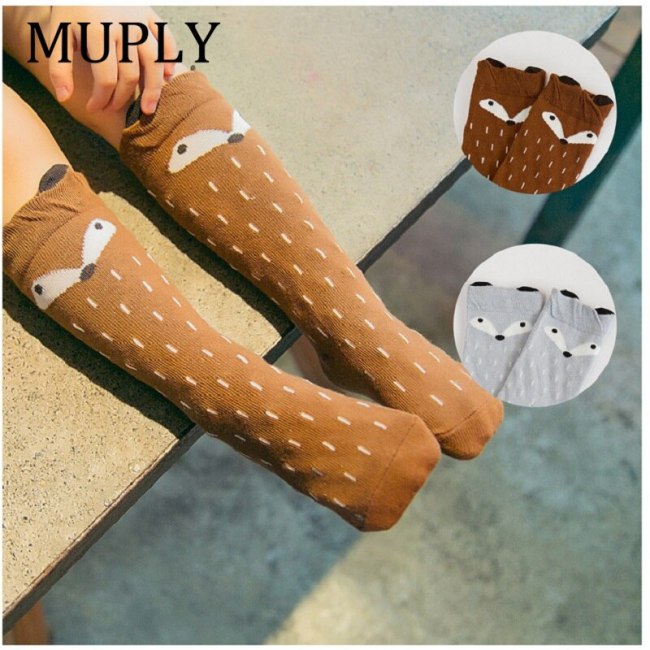 1 Pair Unisex Lovely Cute Cartoon Fox Kids baby Socks Knee Girl Boy Baby Toddler Socks animal infant Soft Cotton socks 0-3 Y