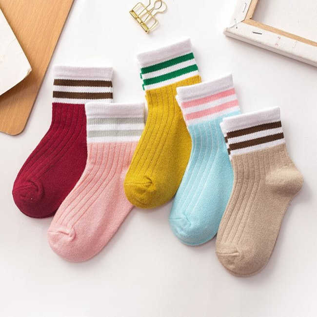 5 Pair/Lot Kids Soft Cotton Socks Boy Girl Baby Cute Cartoon Warm Stripe Smiley Fashion Sport Socks Autumn Winter Children Gift