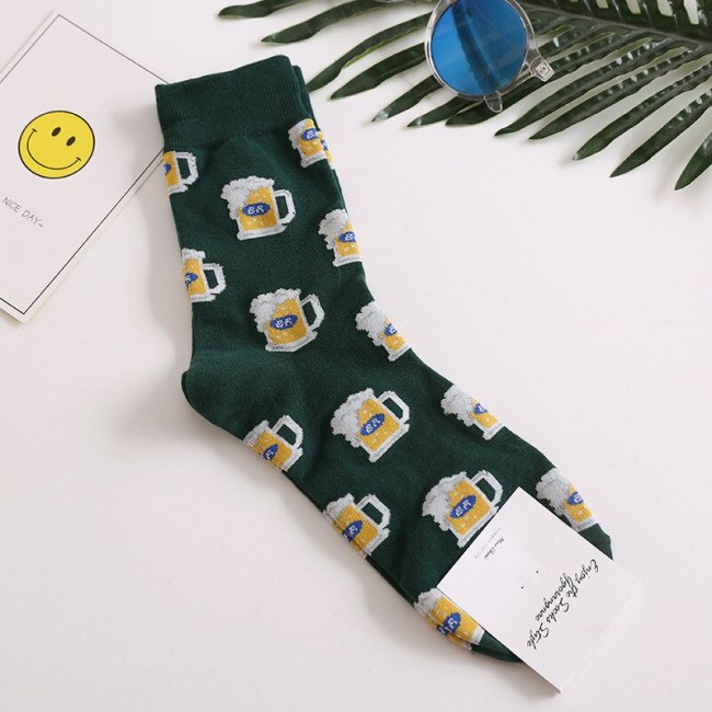 New Harajuku happy Banana Beer socks Men's Funny Combed Cotton Dress Casual Crew Wedding Socks Colorful Novelty Skateboard Socks