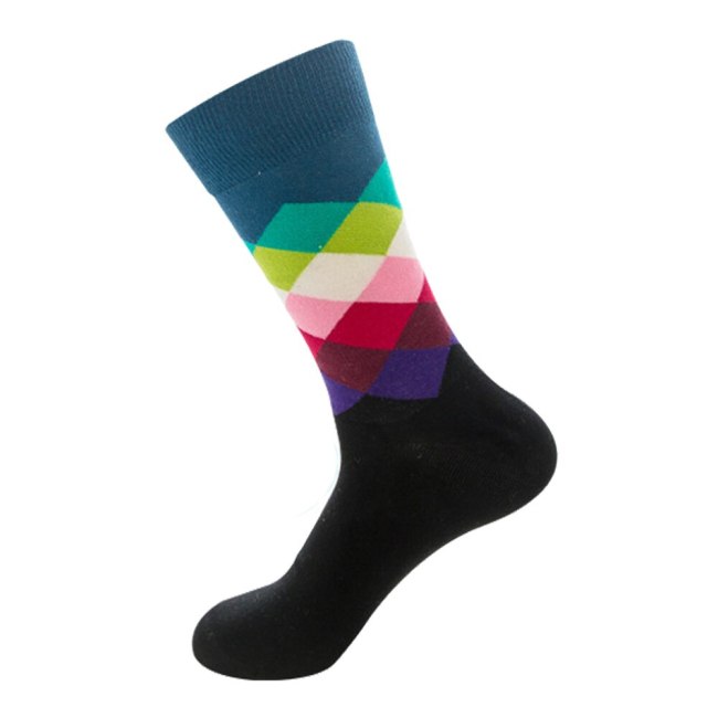 Mens Happy Striped Socks Quality Plaid Diamond Sock Men Combed Cotton Calcetines Largos Hombre