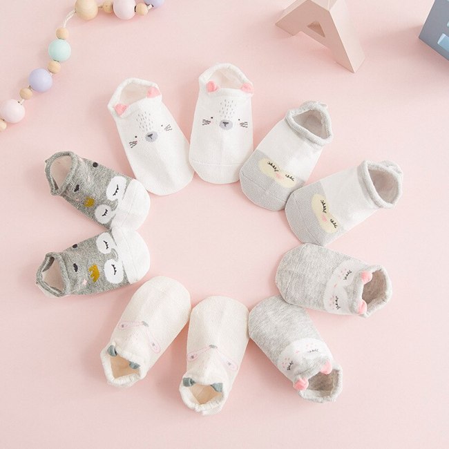 5 Pairs/lot 1 to 7 Yrs Spring Summer Thin Girls Sock Kids Cotton Mesh Boat Sock Lovely Animal Breathable Toddler Boys Ankle Sock