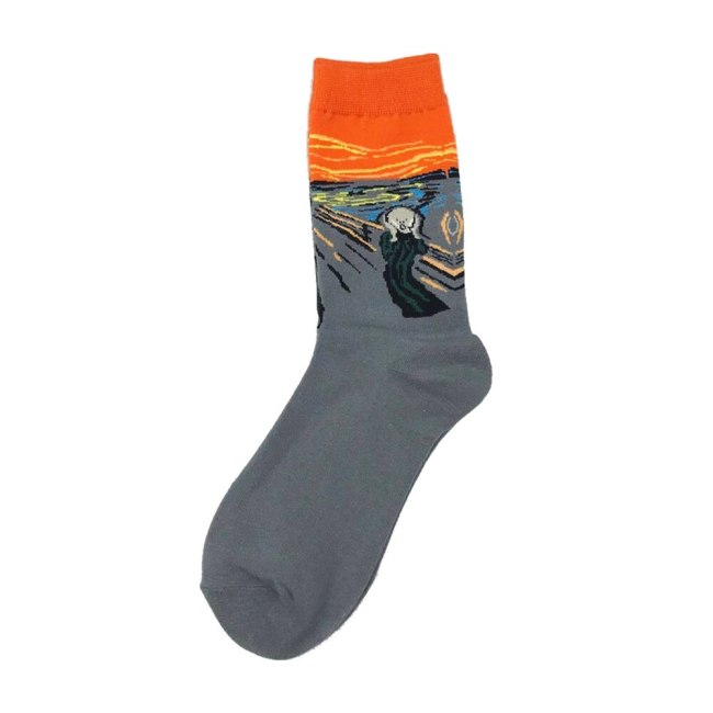 Men Cotton Retro Abstract Oil Painting Art Socks Shout Modern Van Gogh Starry Night Happy Oil Painting Skateboard Sock