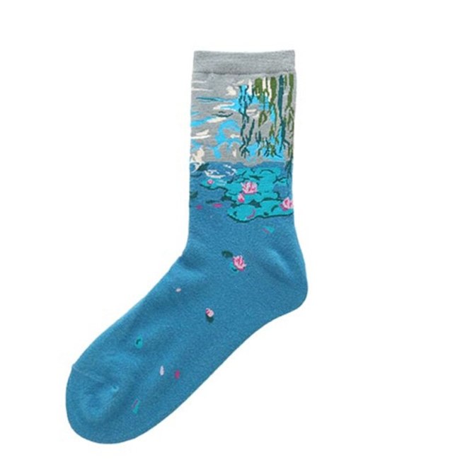 Men Cotton Retro Abstract Oil Painting Art Socks Shout Modern Van Gogh Starry Night Happy Oil Painting Skateboard Sock