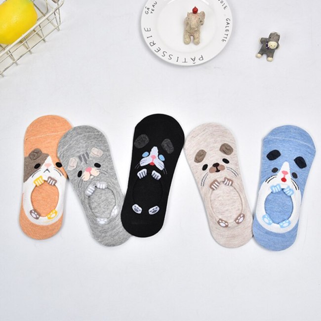 5 Pairs/lot Summer Cotton Ankle Socks For Korea Women's Cartoon Animal Cat Panda Pig Short Socks Female Sokken Slippers Meias