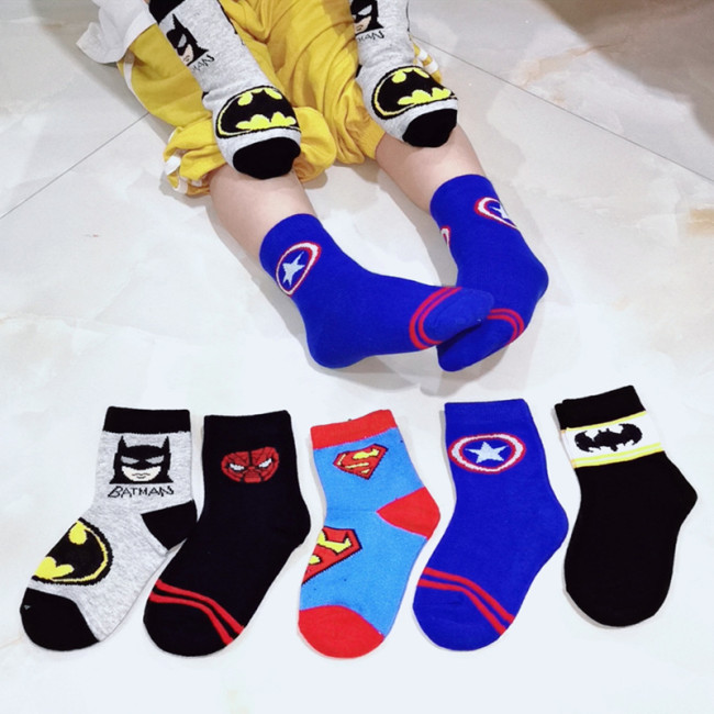 5 Pairs/Lot Cotton Kids Socks Breathable Cartoon Spiderman Superman Fashion Baby Boys Girls Socks For 1-15 Years