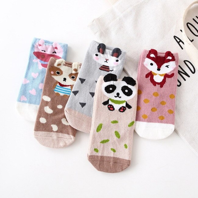 5 Pairs Kids Autumn Winter Socks Fashion Cotton Cartoon Animal Print Socks Soft Lovely Cute Socks for Girls Toddler Boys Socks