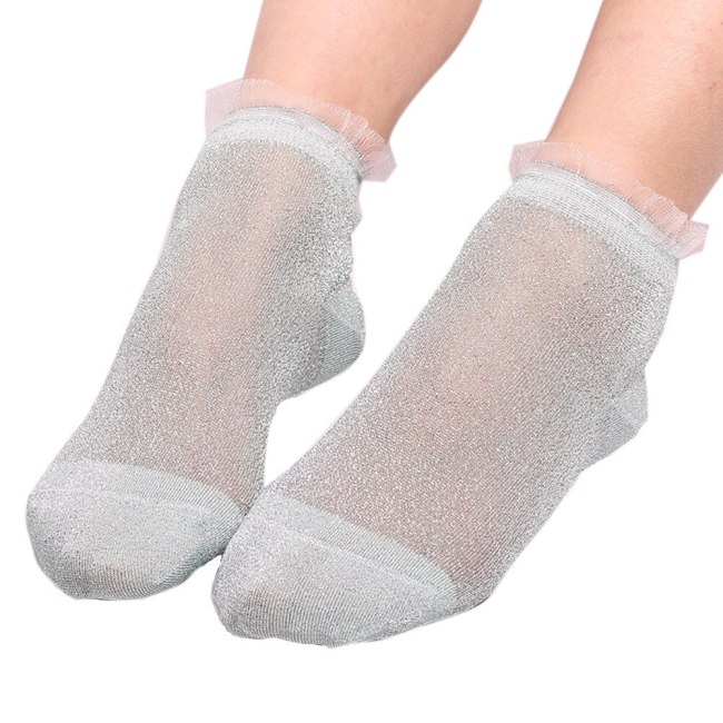 Lace boat socks Casual Socks Women Summer Sheer Silky Glitter Transparent Long Ankle Socks Elegant Of Fresh Women Summer Socks