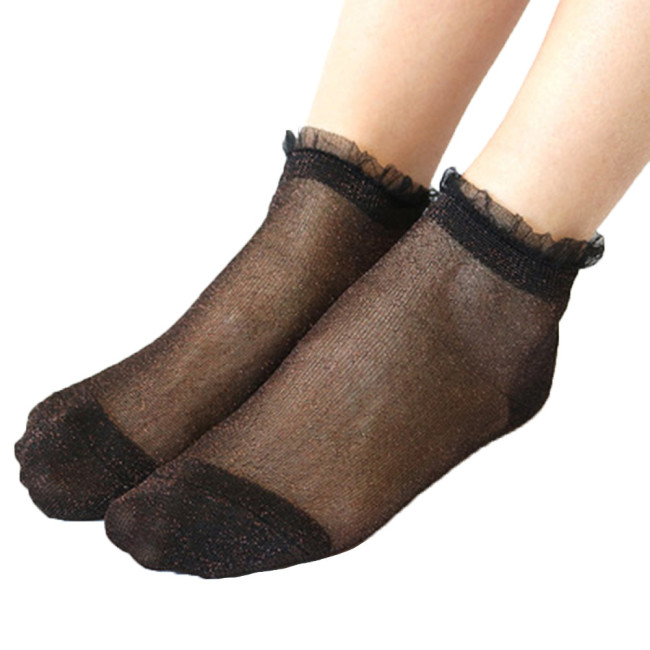 Lace boat socks Casual Socks Women Summer Sheer Silky Glitter Transparent Long Ankle Socks Elegant Of Fresh Women Summer Socks