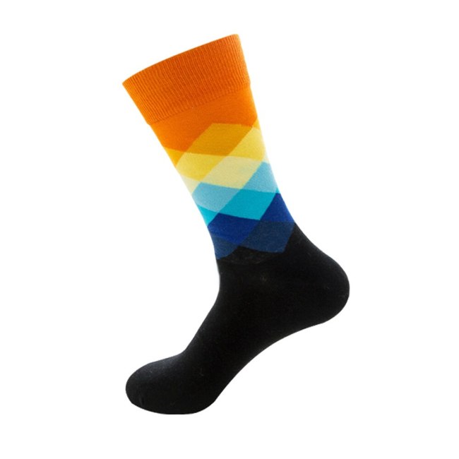 Mens Happy Striped Socks Quality Plaid Diamond Sock Men Combed Cotton Calcetines Largos Hombre