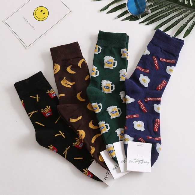 New Harajuku happy Banana Beer socks Men's Funny Combed Cotton Dress Casual Crew Wedding Socks Colorful Novelty Skateboard Socks