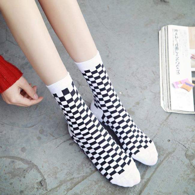 Korea Funky Harajuku Trend Women Checkerboard Socks Geometric Checkered Socks Men Hip Hop Cotton Unisex Streetwear Novelty Socks