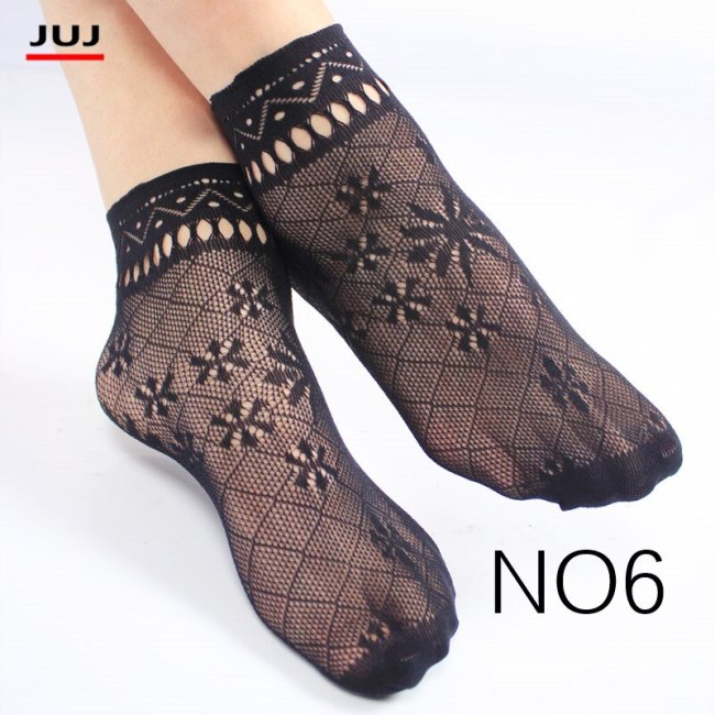 harajuku Sale Women's summer sexy mesh silk sock for female ultrathin transparent nylon short socks with lace high plus size