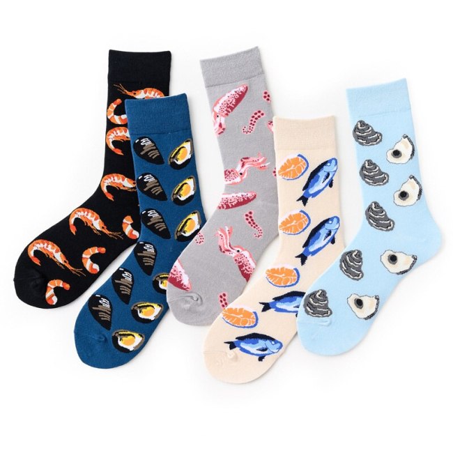 Novelty Happy Funny Men Graphic Socks Combed Cotton Omelette Frog Crazy Burger Salmon Corn Avocado Bird Fish Sock Christmas Gift