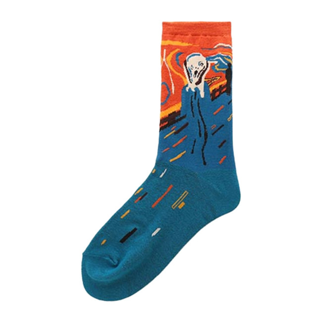 Men Cotton Retro Abstract Oil Painting Art Socks Shout Modern Van Gogh Starry Night Happy Oil Painting Skateboard Sock