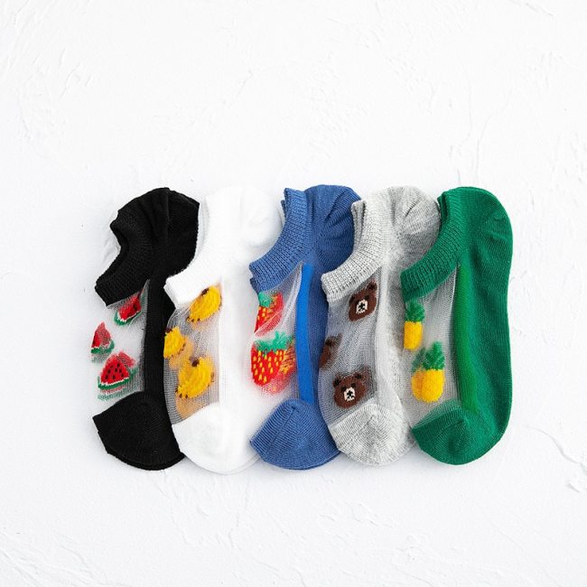 5 Pairs/lot 1 to 7 Yrs Spring Summer Thin Girls Sock Kids Cotton Mesh Boat Sock Lovely Animal Breathable Toddler Boys Ankle Sock