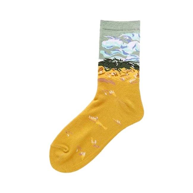 Men Cotton Retro Abstract Oil Painting Art Socks Shout Modern Van Gogh Starry Night Happy Oil Painting Skateboard Sock