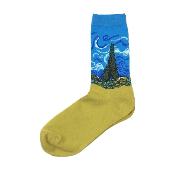 Men Cotton Retro Abstract Oil Painting Art Socks Shout Modern Van Gogh Starry Night Happy Oil Painting Skateboard Sock