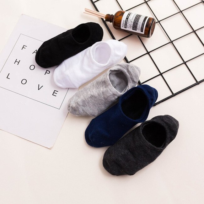 5 Pairs/Lot New Cotton Men Invisible Socks Men Sock Slippers Silicone Soft Breathable Sweat absorpt Anti-skid Solid Summer Socks