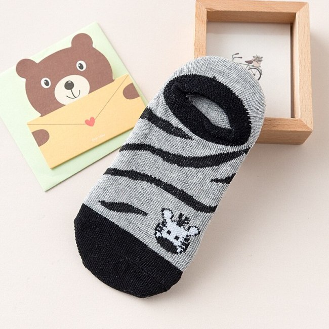WARMOM 5 Pair Children Short Socks Cartoon Zebra Pattern Soft Cotton Kids Socks Printed Knitting Socks Maternal Infant Supply