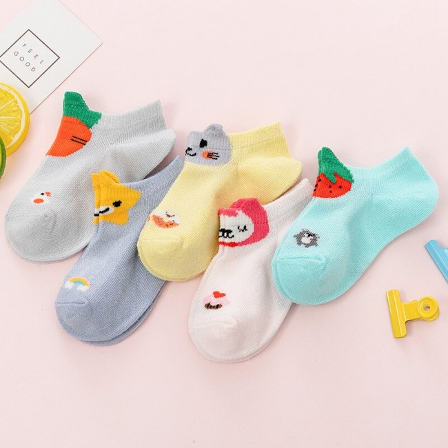 5 Pairs/lot 1 to 7 Yrs Spring Summer Thin Girls Sock Kids Cotton Mesh Boat Sock Lovely Animal Breathable Toddler Boys Ankle Sock