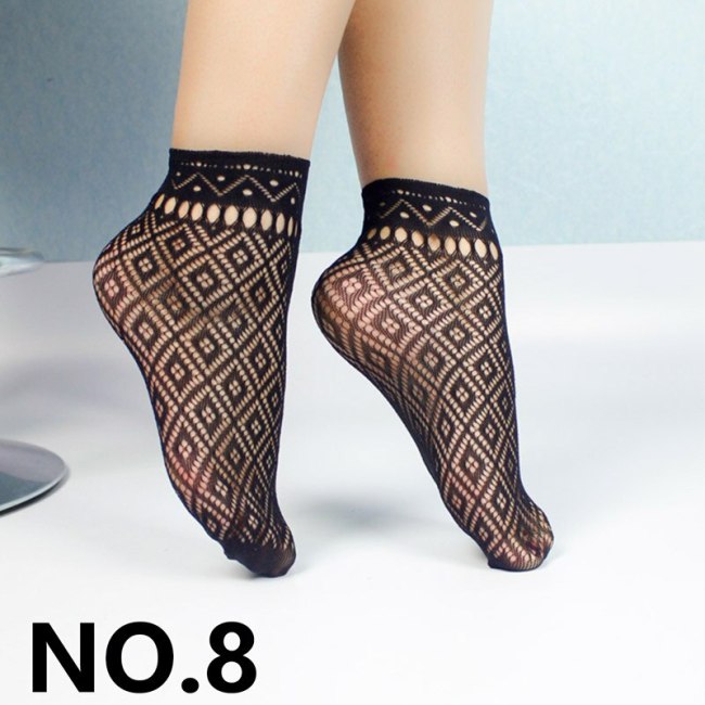 harajuku Sale Women's summer sexy mesh silk sock for female ultrathin transparent nylon short socks with lace high plus size