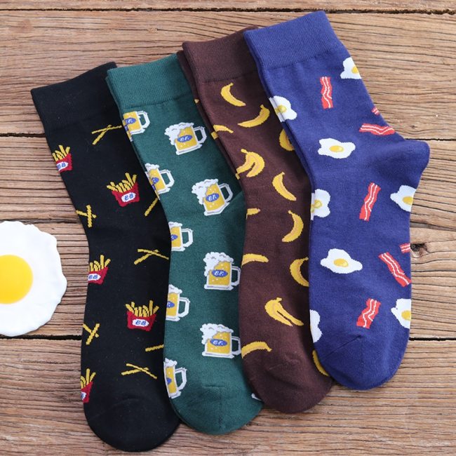 Snack pattern Harajuku hip hop socks men's funny combed cotton dress casual art socks colorful novelty skateboard mens socks