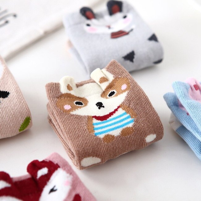 5 Pairs Kids Autumn Winter Socks Fashion Cotton Cartoon Animal Print Socks Soft Lovely Cute Socks for Girls Toddler Boys Socks