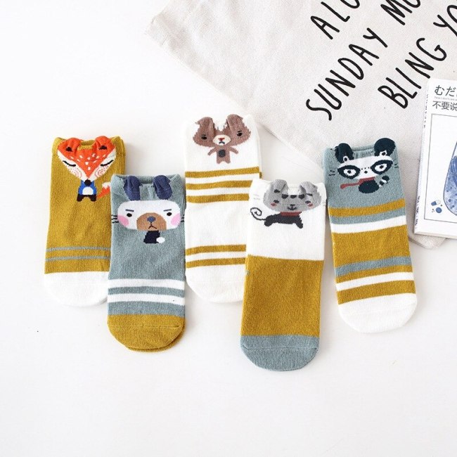 5 Pairs Kids Autumn Winter Socks Fashion Cotton Cartoon Animal Print Socks Soft Lovely Cute Socks for Girls Toddler Boys Socks