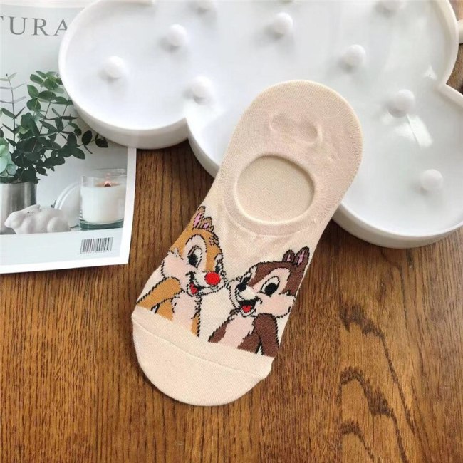 Disney Women Socks Cartoon Animal  mouse socks cute Kawaii Funny ankle Socks invisible Silicone slip Socks girl Cotton boat sock