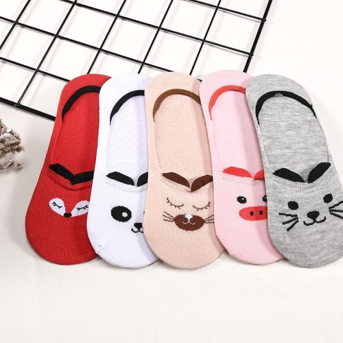 5 Pairs/lot Summer Cotton Ankle Socks For Korea Women's Cartoon Animal Cat Panda Pig Short Socks Female Sokken Slippers Meias