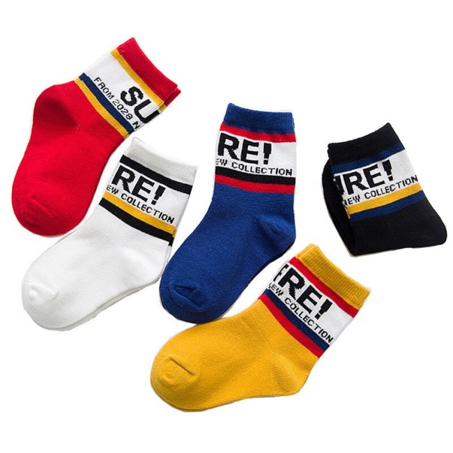 5 Pair/Lot Kids Soft Cotton Socks Boy Girl Baby Cute Cartoon Warm Stripe Smiley Fashion Sport Socks Autumn Winter Children Gift