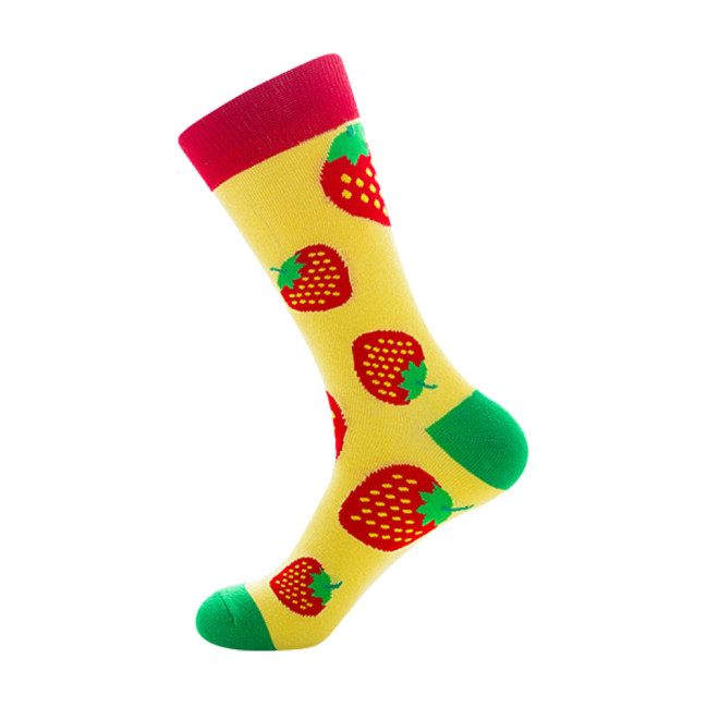 Men Socks Funny Cute Cartoon Graphics Fruits Orange Color Cherry Banana Strawberry Japanese Harajuku skateboard Sock