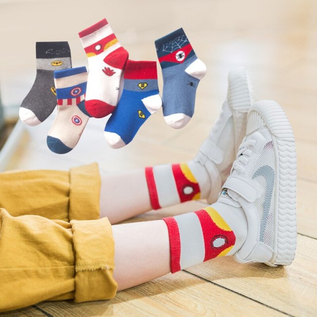 5 Pair/Lot Kids Soft Cotton Socks Boy Girl Baby Cute Cartoon Warm Stripe Smiley Fashion Sport Socks Autumn Winter Children Gift
