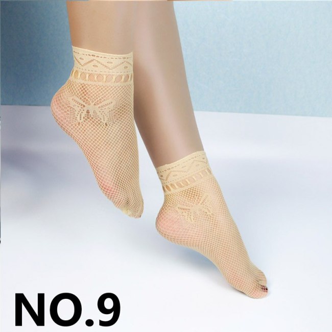 harajuku Sale Women's summer sexy mesh silk sock for female ultrathin transparent nylon short socks with lace high plus size