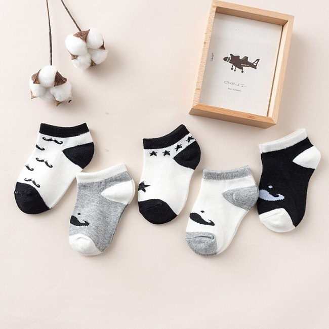 WARMOM 5 Pair Children Short Socks Cartoon Zebra Pattern Soft Cotton Kids Socks Printed Knitting Socks Maternal Infant Supply