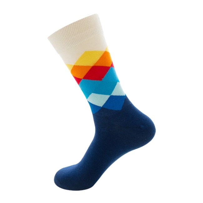 Mens Happy Striped Socks Quality Plaid Diamond Sock Men Combed Cotton Calcetines Largos Hombre