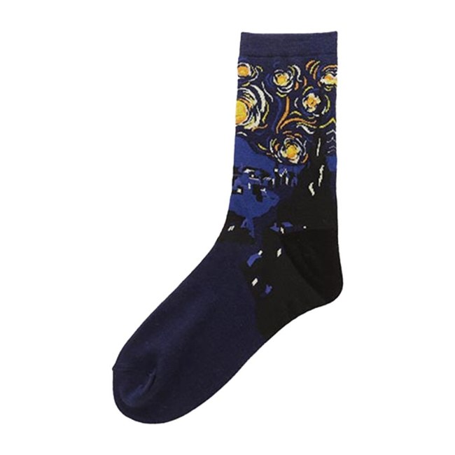 Men Cotton Retro Abstract Oil Painting Art Socks Shout Modern Van Gogh Starry Night Happy Oil Painting Skateboard Sock
