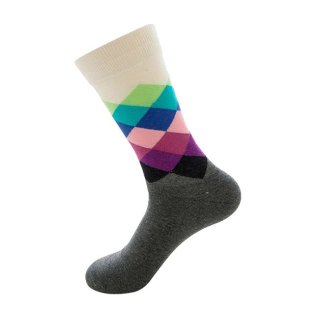 Mens Happy Striped Socks Quality Plaid Diamond Sock Men Combed Cotton Calcetines Largos Hombre