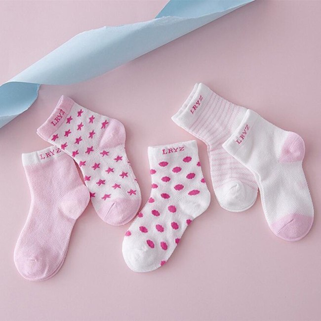 5 Pair=10PCS/lot 2019 New Dot Kids Socks Summer Thin Comfortable Breathable Cotton Fashion Baby Socks Toddler Girls for 0~6 Year