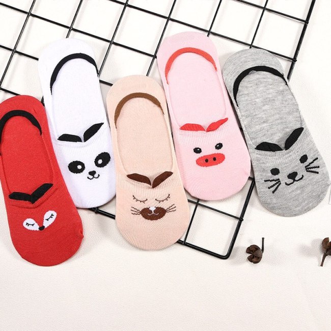 5 Pairs/lot Summer Cotton Ankle Socks For Korea Women's Cartoon Animal Cat Panda Pig Short Socks Female Sokken Slippers Meias