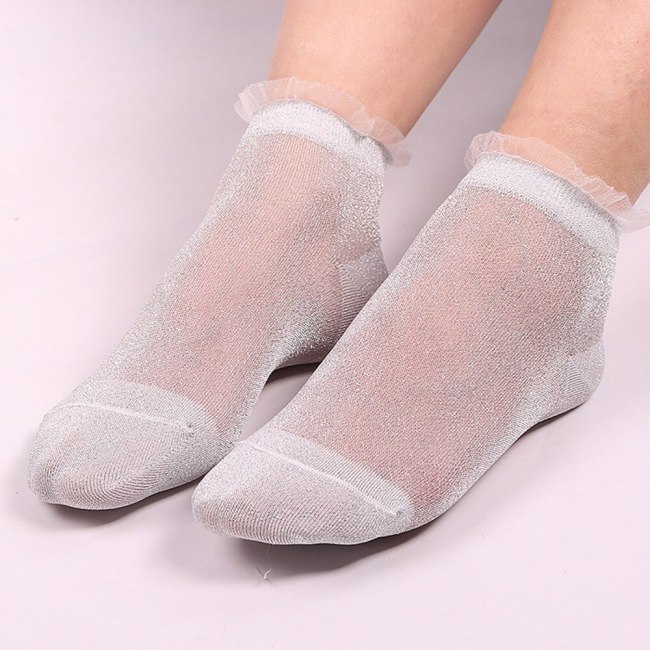 Lace boat socks Casual Socks Women Summer Sheer Silky Glitter Transparent Long Ankle Socks Elegant Of Fresh Women Summer Socks