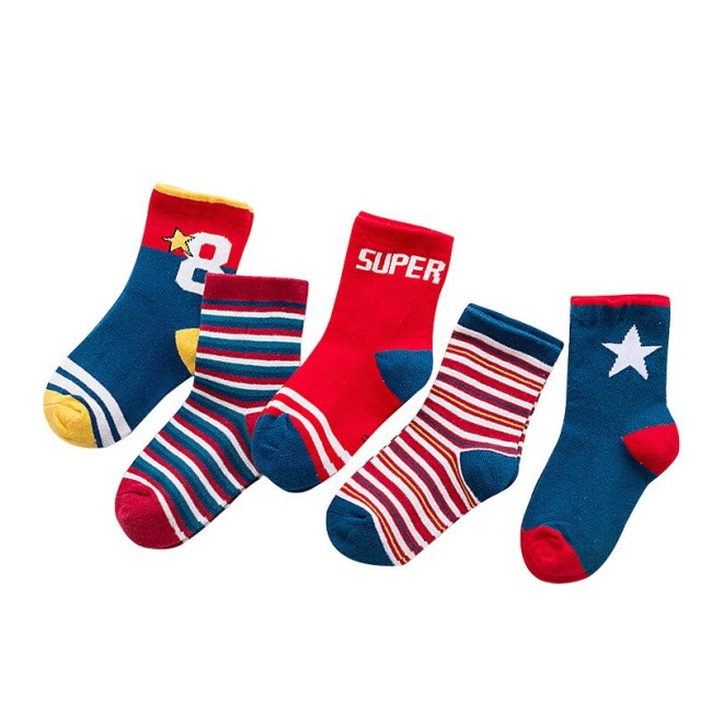 5 Pair/Lot Kids Soft Cotton Socks Boy Girl Baby Cute Cartoon Warm Stripe Smiley Fashion Sport Socks Autumn Winter Children Gift