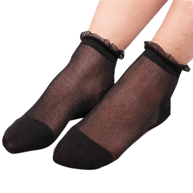 Lace boat socks Casual Socks Women Summer Sheer Silky Glitter Transparent Long Ankle Socks Elegant Of Fresh Women Summer Socks